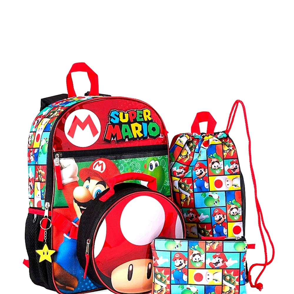 NEW Super Mario 5 Piece Backpack & Lunch Box